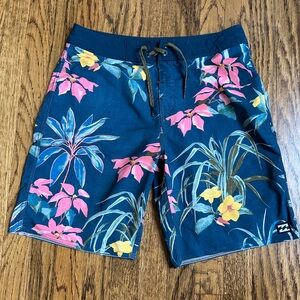 Billabong Blue and Pink Tropical Board Shorts
